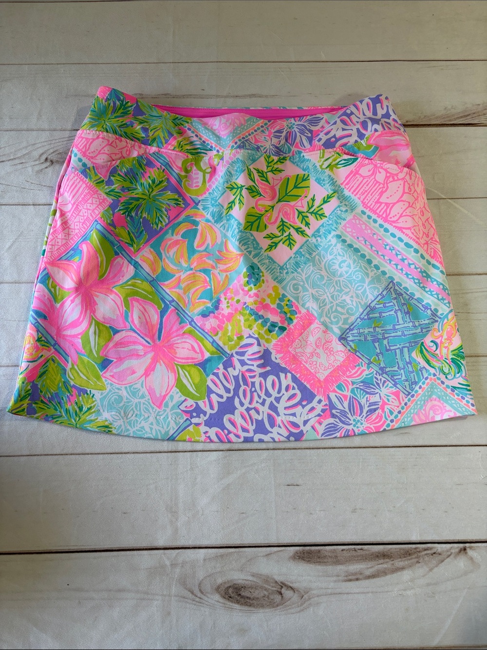 Lilly Pulitzer Luxletic Pink Multi Floral Patchwork Tropical Skort